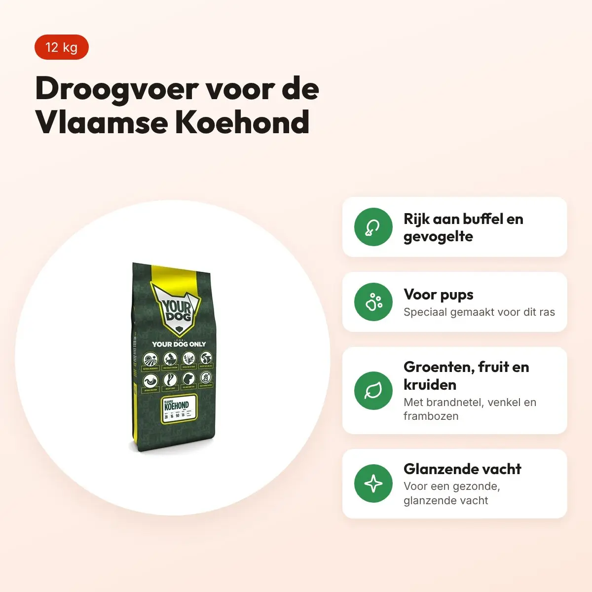 Yourdog hondenvoer Vlaamse Koehond Pup 12 kg – buffel en gevogelte – voordelen