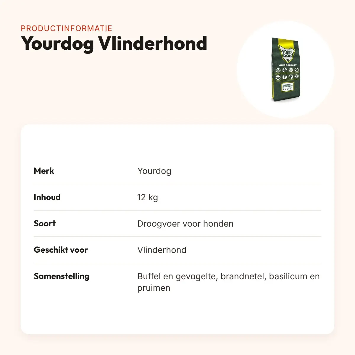 Yourdog hondenvoer Vlinderhond 12 kg – buffel en gevogelte – productinformatie
