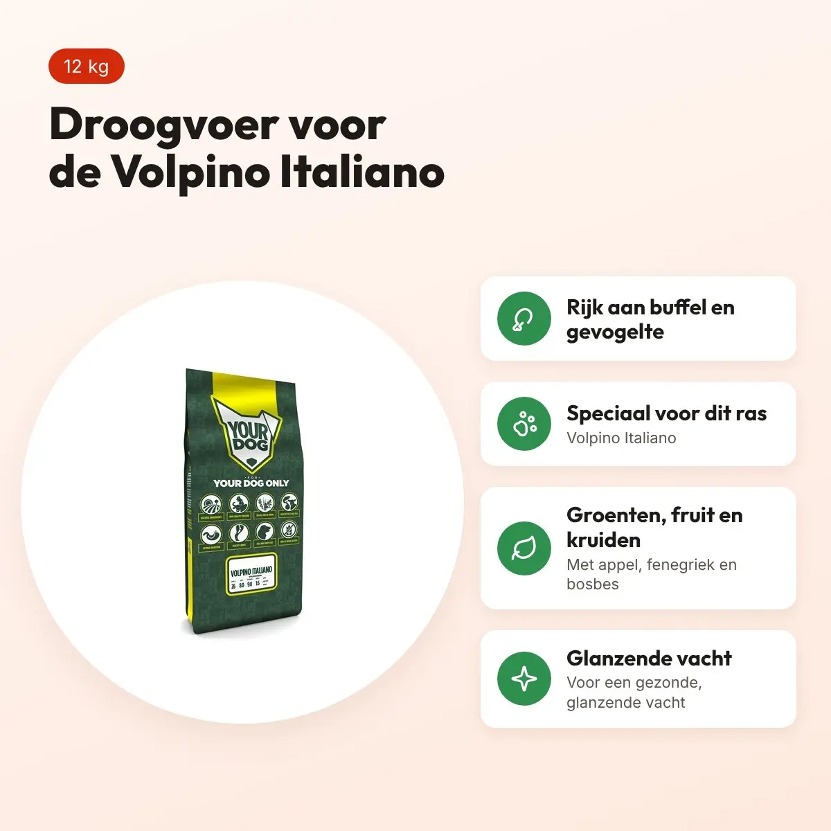Yourdog hondenvoer Volpino Italiano 12 kg – buffel en gevogelte – voordelen