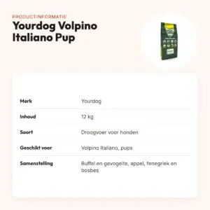 Yourdog hondenvoer Volpino Italiano Pup 12 kg – buffel en gevogelte – productinformatie