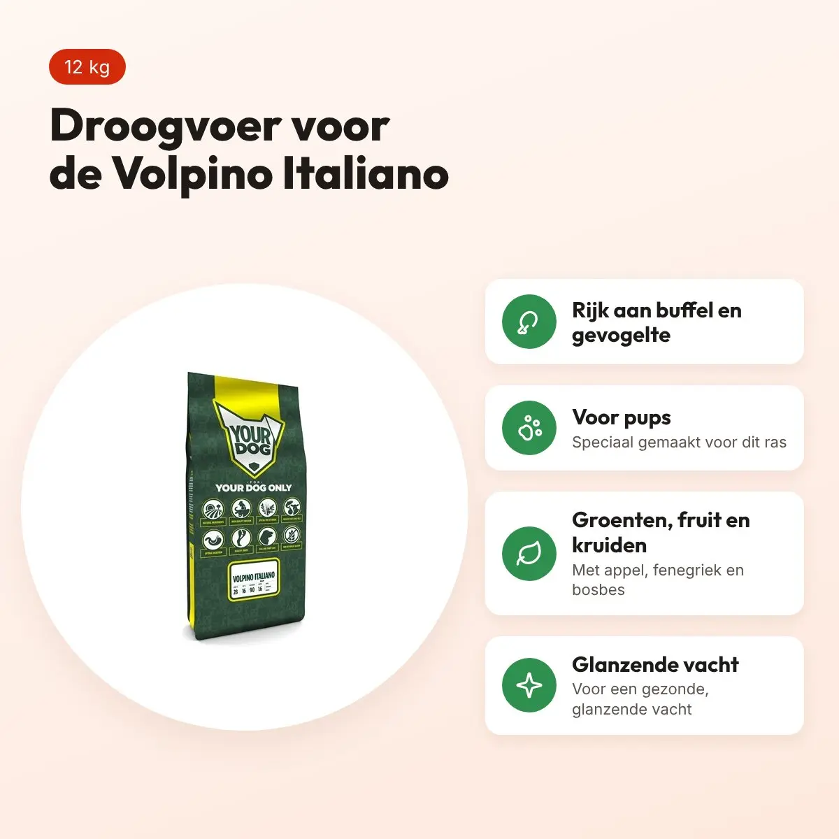 Yourdog hondenvoer Volpino Italiano Pup 12 kg – buffel en gevogelte – voordelen