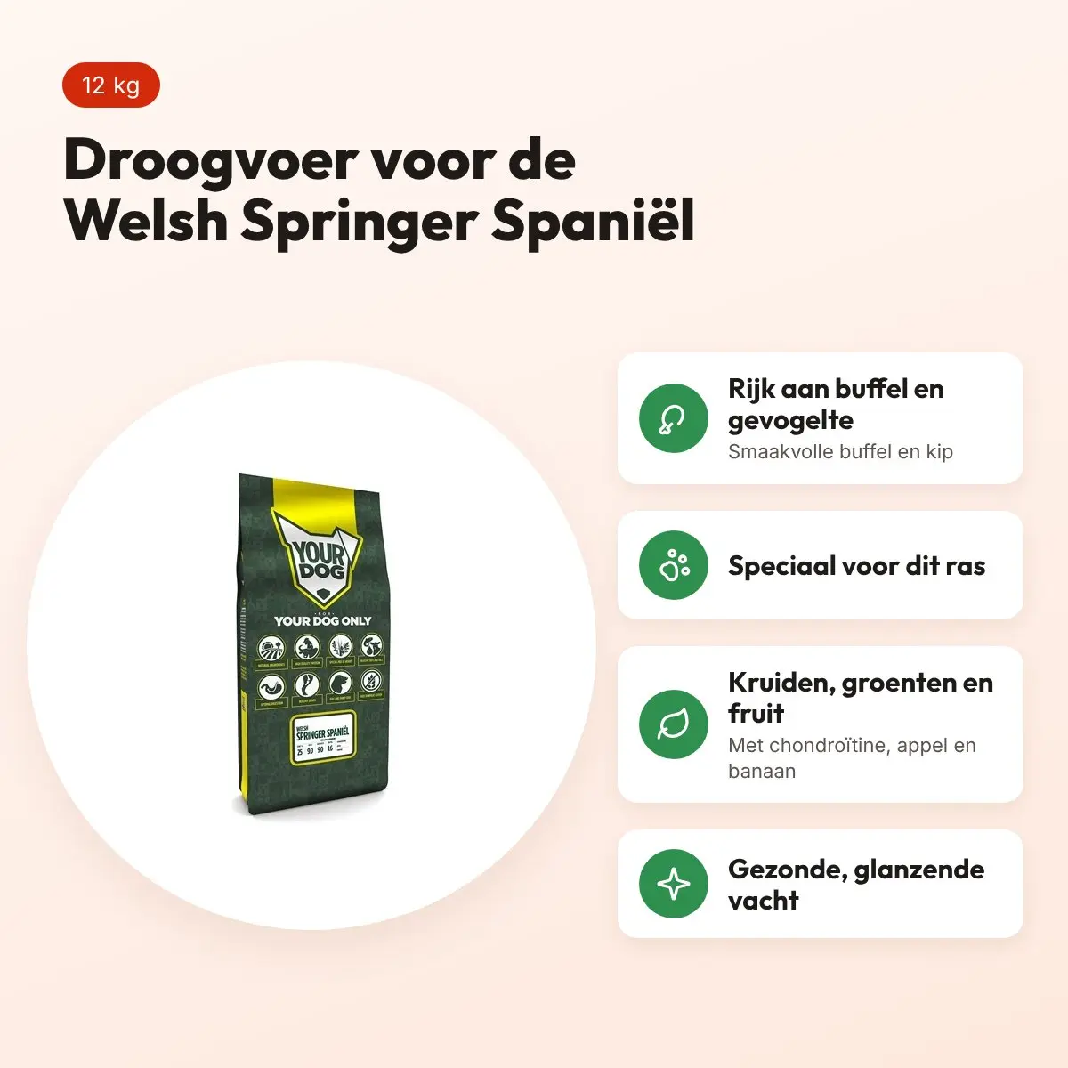 Yourdog hondenvoer Welsh Springer Spaniël 12 kg – buffel en gevogelte – voordelen