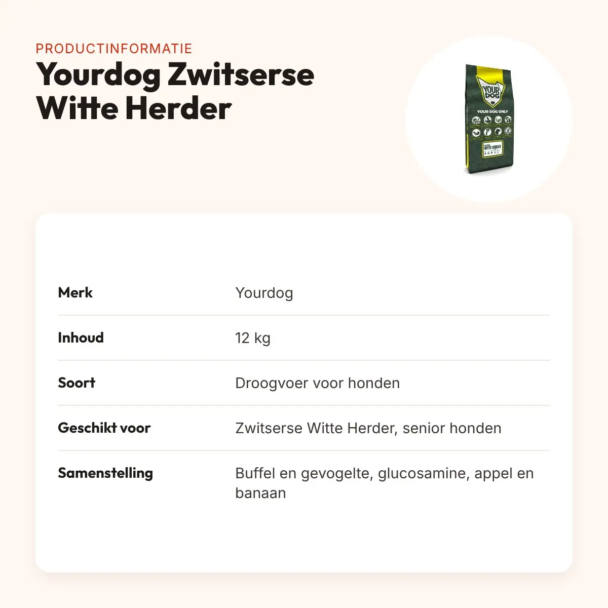 Yourdog hondenvoer Zwitserse Witte Herder Senior 12 kg – productinformatie