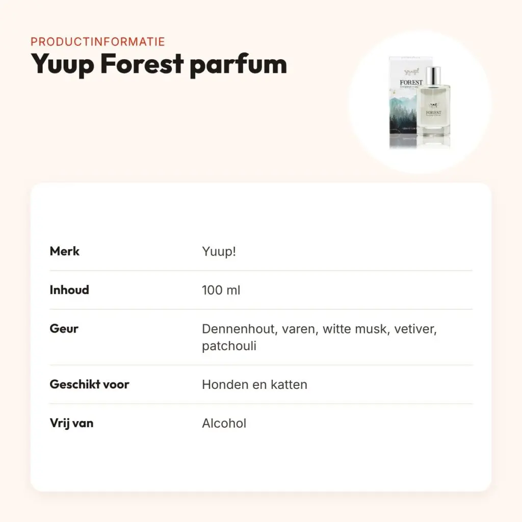 Yuup Forest parfum 100 ml – alcoholvrij, voor honden en katten – productinformatie