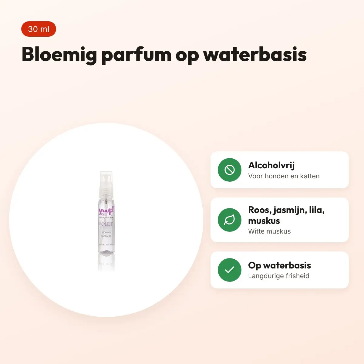 Yuup Violet parfum 30 ml – alcoholvrij, voor honden en katten – voordelen