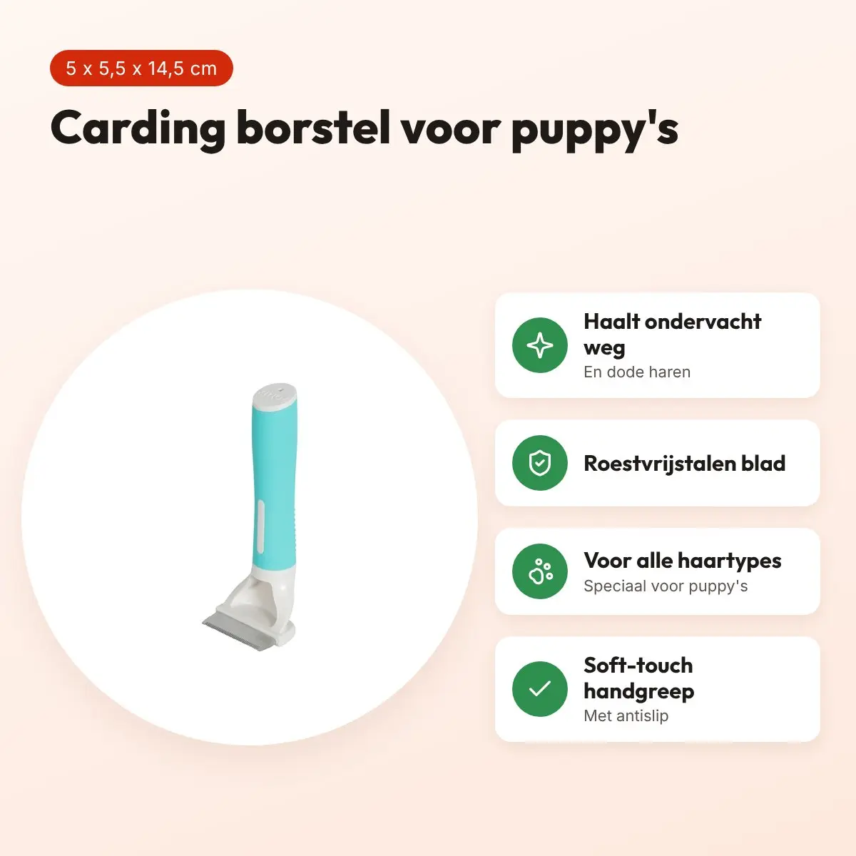 Zolux Anah Carding Super Brush puppy 5 x 5,5 x 14,5 cm – blauw/wit – voordelen