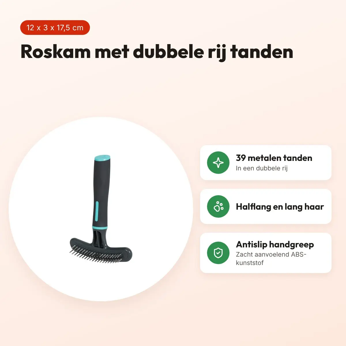 Zolux Anah roskam dubbele rij metalen tanden 12 x 3 x 17,5 cm – voordelen