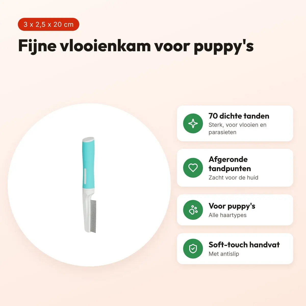 Zolux Anah vlooienkam puppy 3 x 2,5 x 20 cm – alle vachttypes, blauw/wit – voordelen