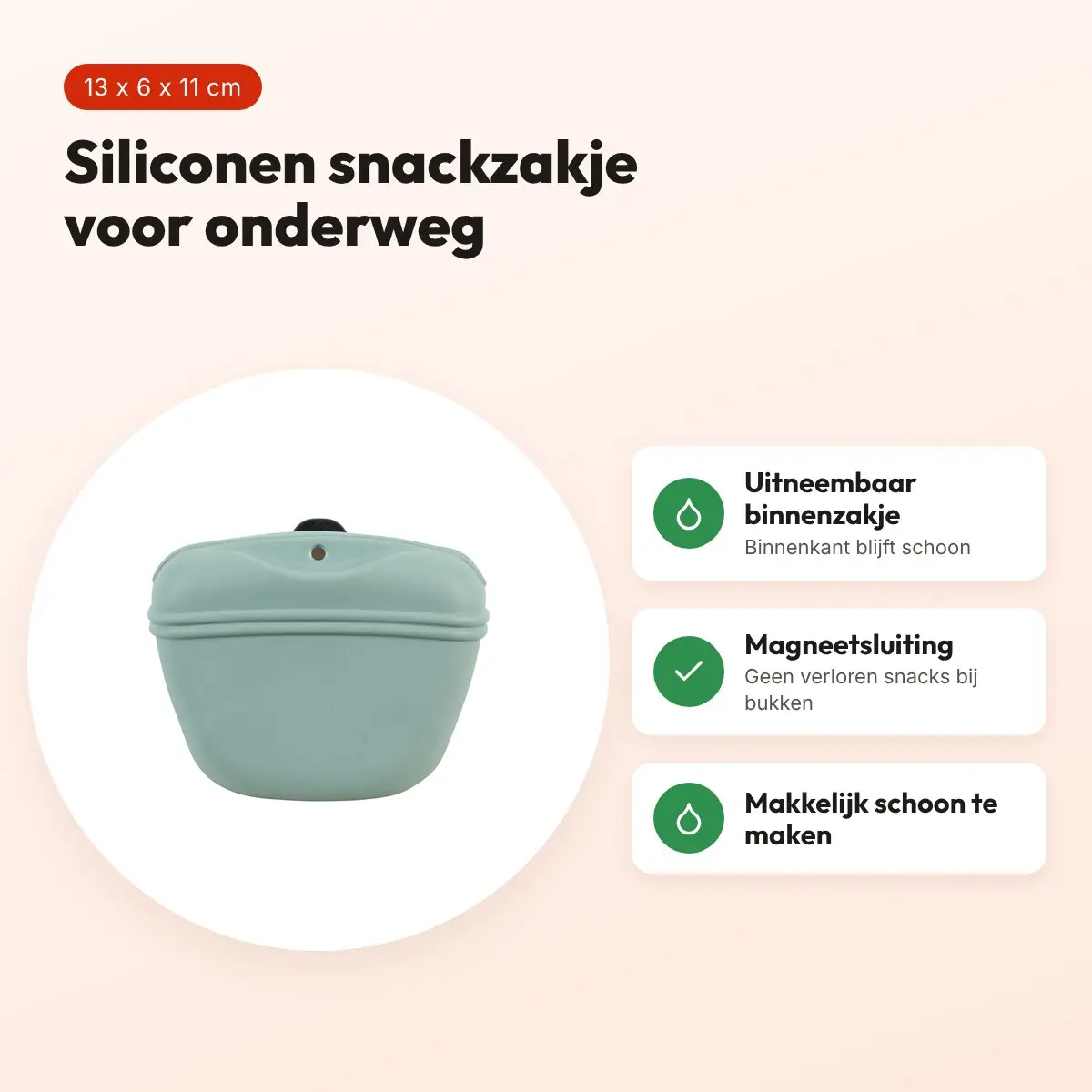 Zolux beloningszakje siliconen groen 13 x 6 x 11 cm – met magneetsluiting – voordelen