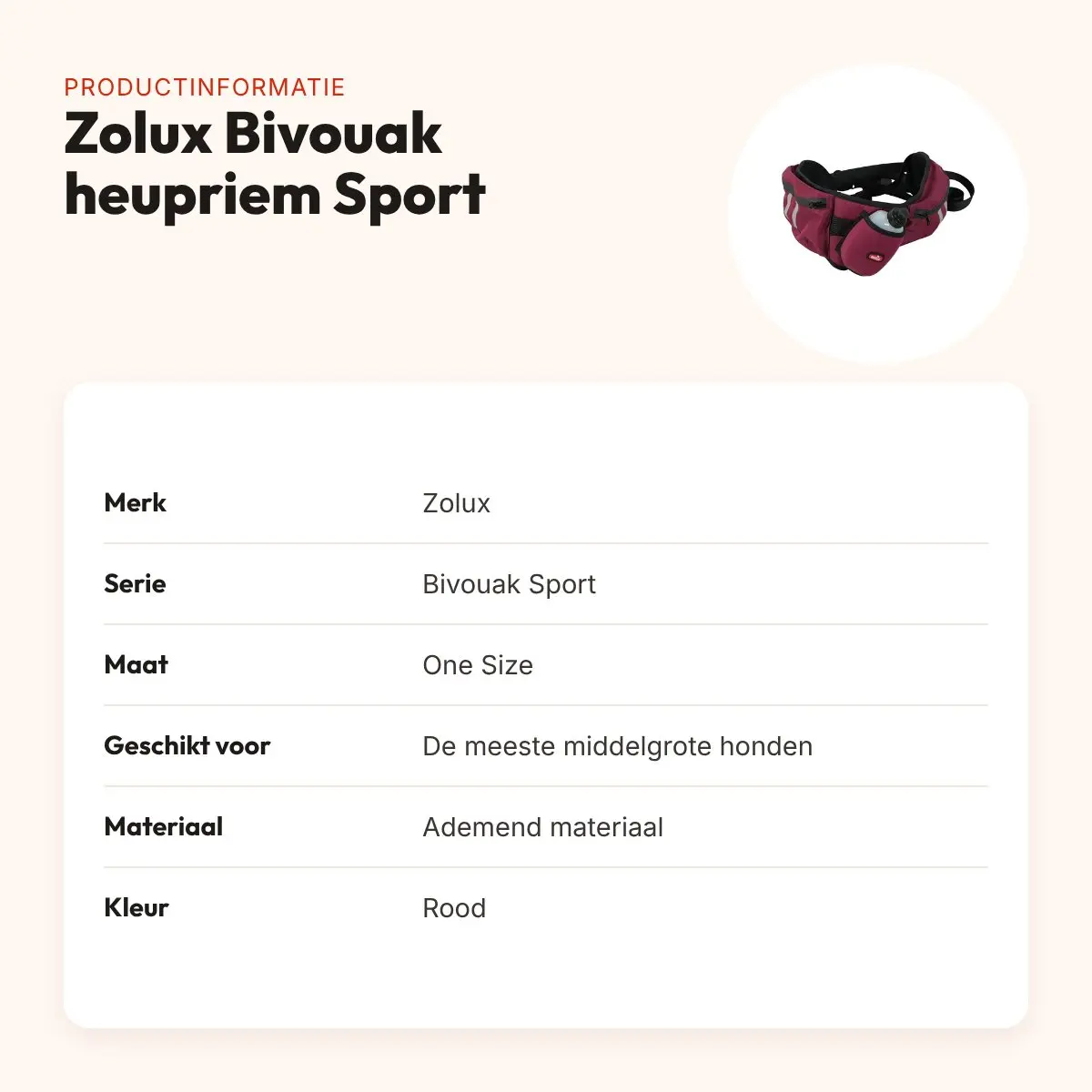 Zolux Bivouak heupriem Sport rood One Size – ademend materiaal – productinformatie