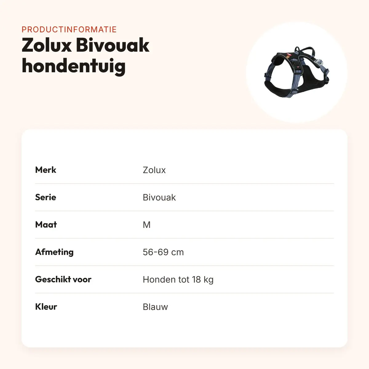 Zolux Bivouak hondentuig blauw M 56-69 cm – tot 18 kg – productinformatie