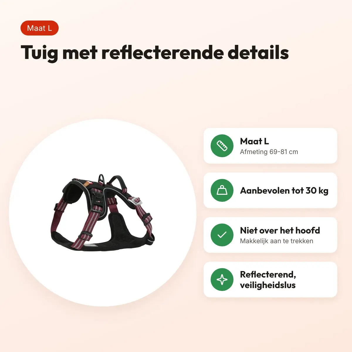 Zolux Bivouak hondentuig rood L 69-81 cm – tot 30 kg – voordelen