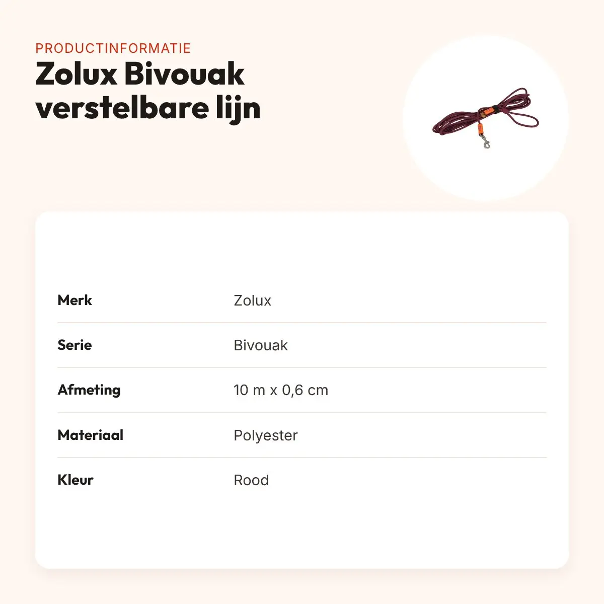 Zolux Bivouak verstelbare hondenlijn rood 10 m x 0,6 cm – productinformatie