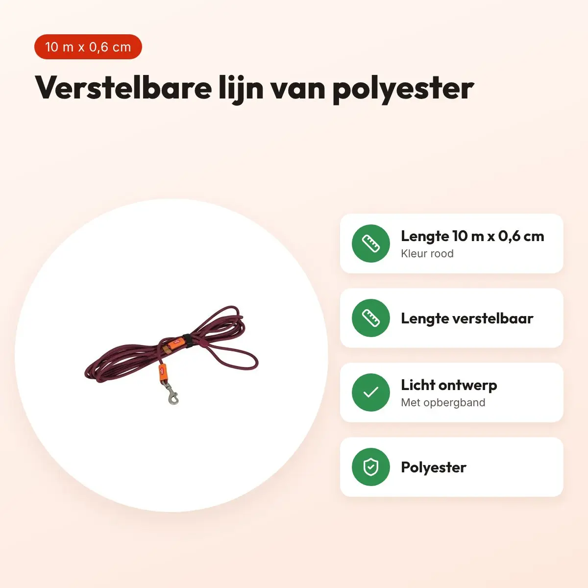 Zolux Bivouak verstelbare hondenlijn rood 10 m x 0,6 cm – voordelen