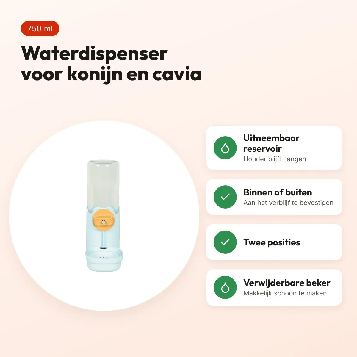 Zolux Cosy+ waterdispenser konijn en cavia 750 ml – blauw – voordelen