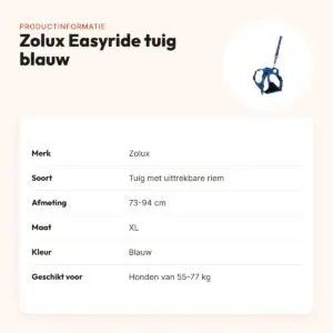 Zolux Easyride hondentuig blauw XL 73-94 cm – handsfree, 55-77 kg – productinformatie