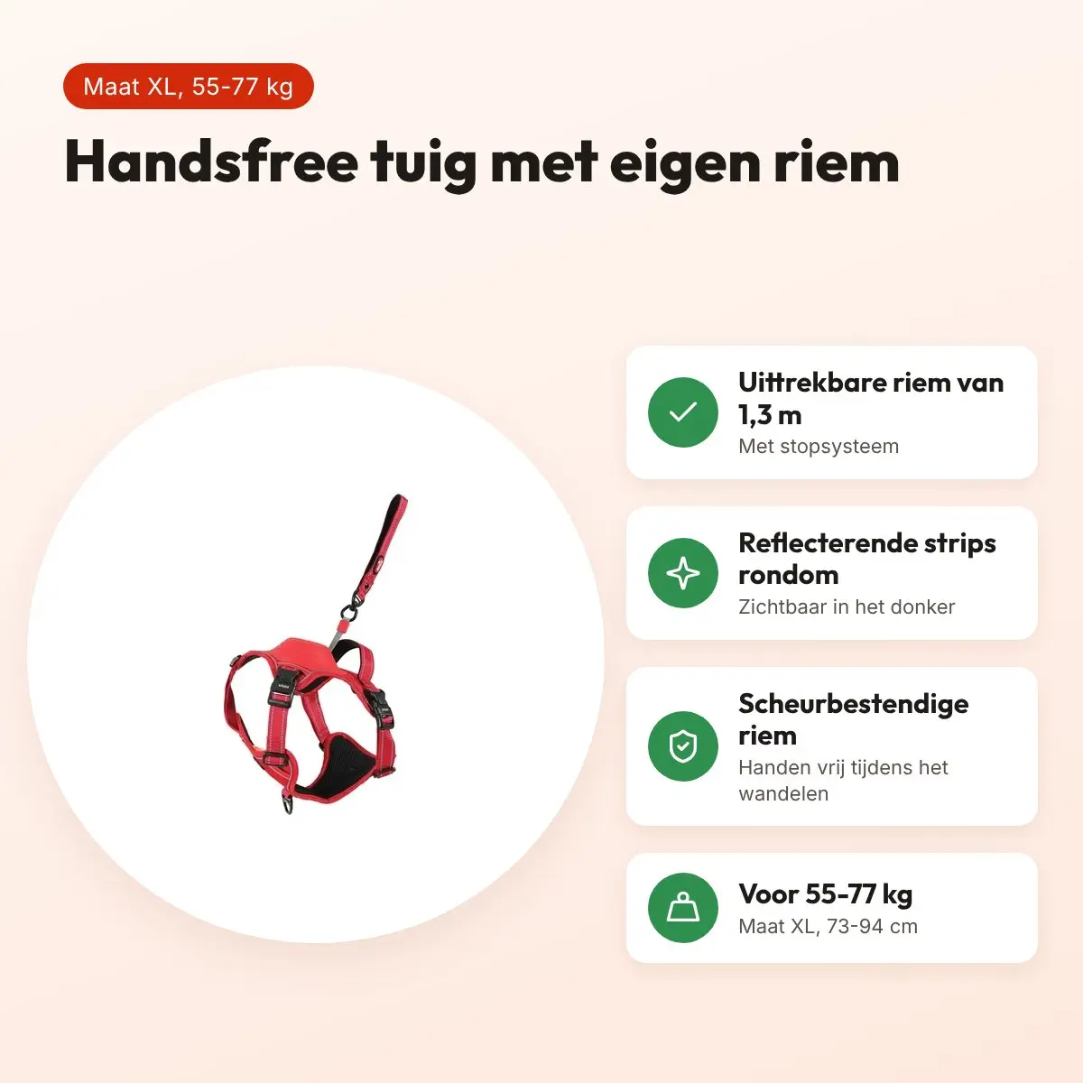 Zolux Easyride hondentuig rood XL 73-94 cm – handsfree, 55-77 kg – voordelen