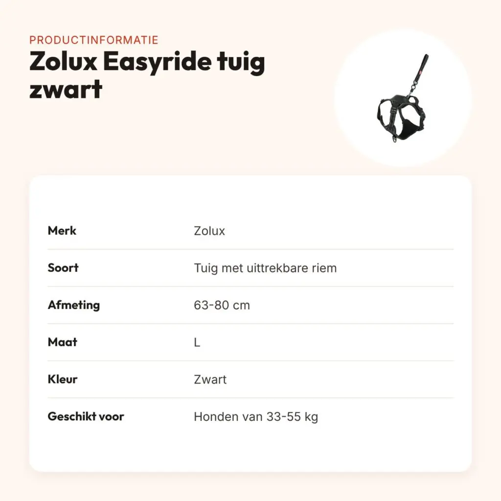 Zolux Easyride hondentuig zwart L 63-80 cm – handsfree, 33-55 kg – productinformatie
