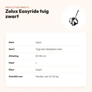 Zolux Easyride hondentuig zwart L 63-80 cm – handsfree, 33-55 kg – productinformatie