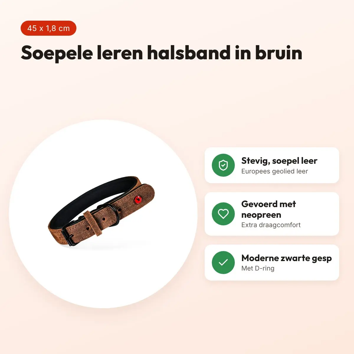 Zolux Expert halsband hond premium leer/neopreen bruin 45 x 1,8 cm – voordelen