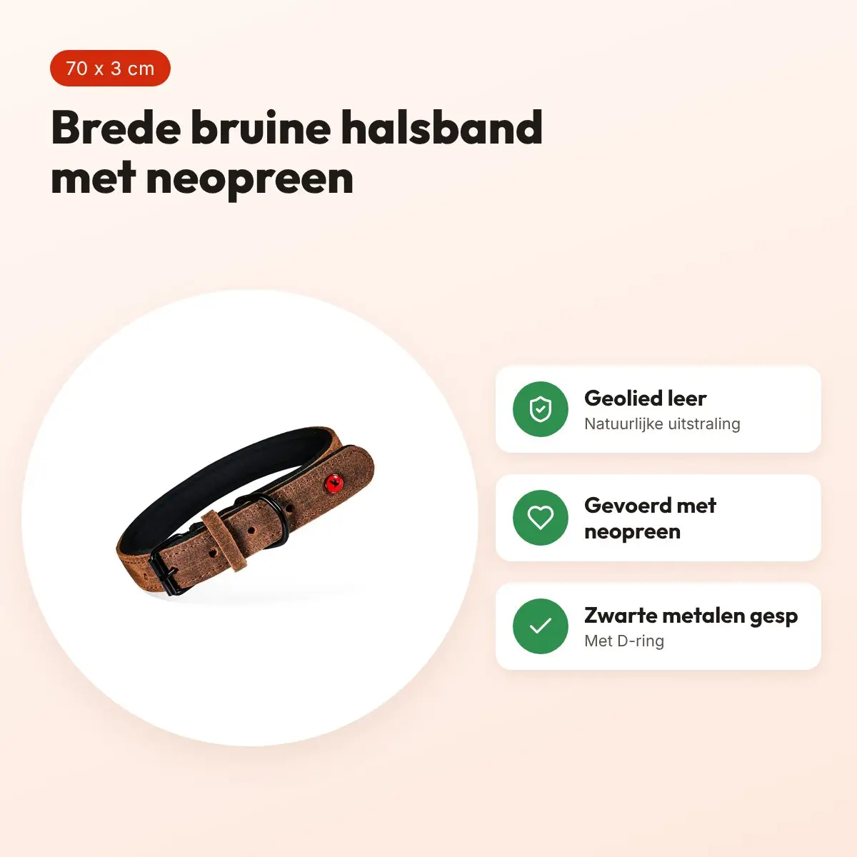 Zolux Expert halsband hond premium leer/neopreen bruin 70 x 3 cm – voordelen