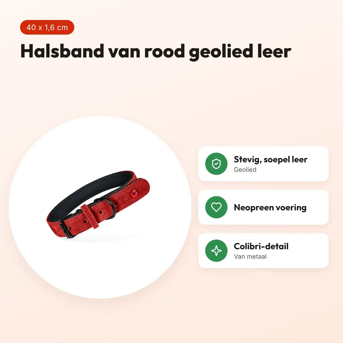 Zolux Expert halsband hond premium leer/neopreen rood 40 x 1,6 cm – voordelen