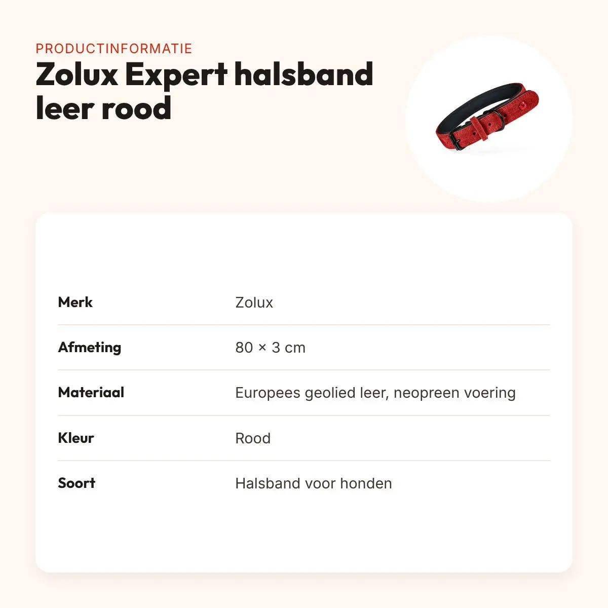 Zolux Expert halsband hond premium leer/neopreen rood 80 x 3 cm – productinformatie