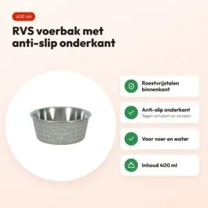 Zolux Food voerbak taupe 400 ml – RVS, anti-slip, voor honden – voordelen