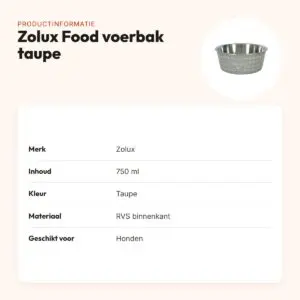 Zolux Food voerbak taupe 750 ml – RVS, anti-slip, voor honden – productinformatie