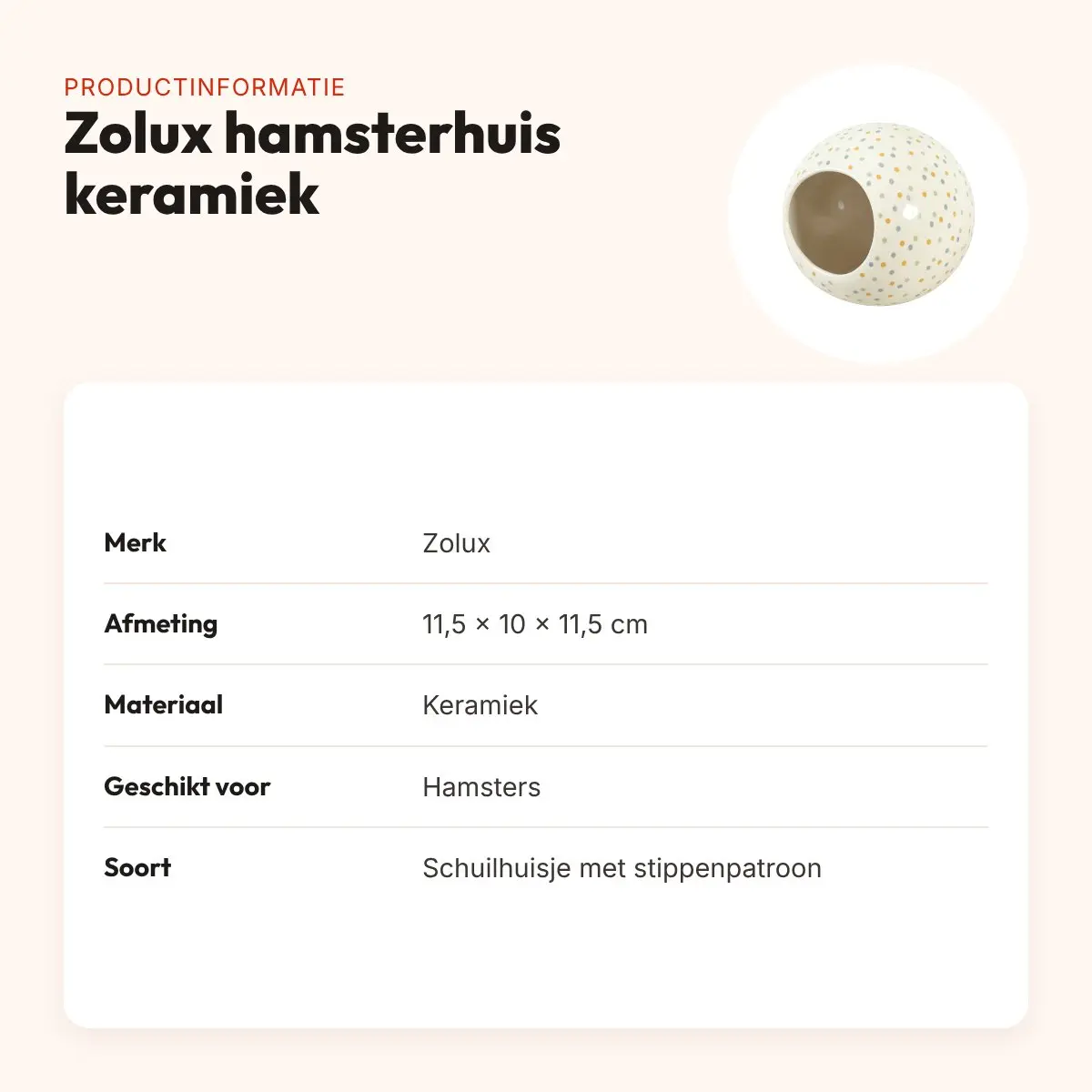 Zolux hamsterhuis van keramiek gestipt 11,5 x 10 x 11,5 cm – productinformatie