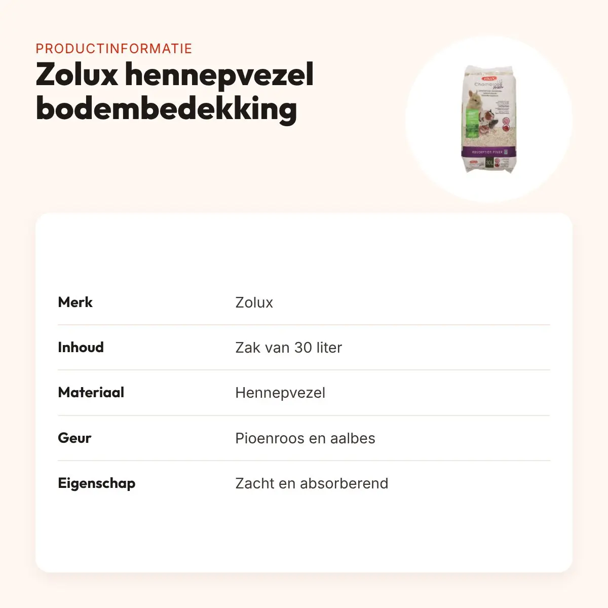 Zolux hennepvezel bodembedekking 30 liter – pioenroos- en aalbesgeur – productinformatie
