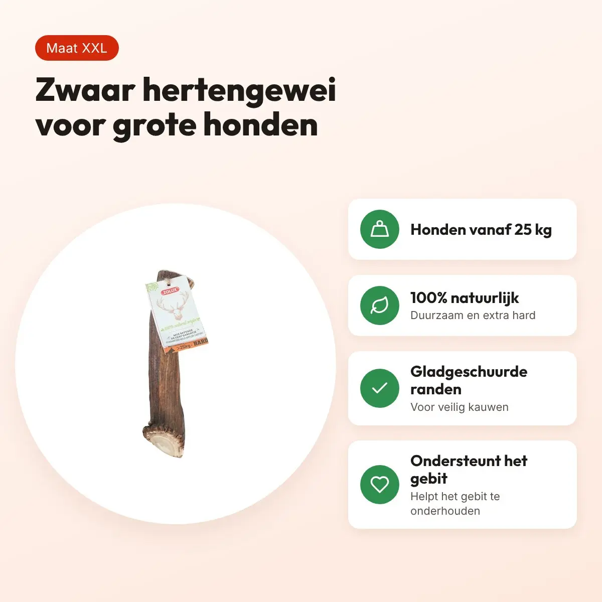 Zolux hertengewei Heel Hard maat XXL – voor honden vanaf 25 kg – voordelen