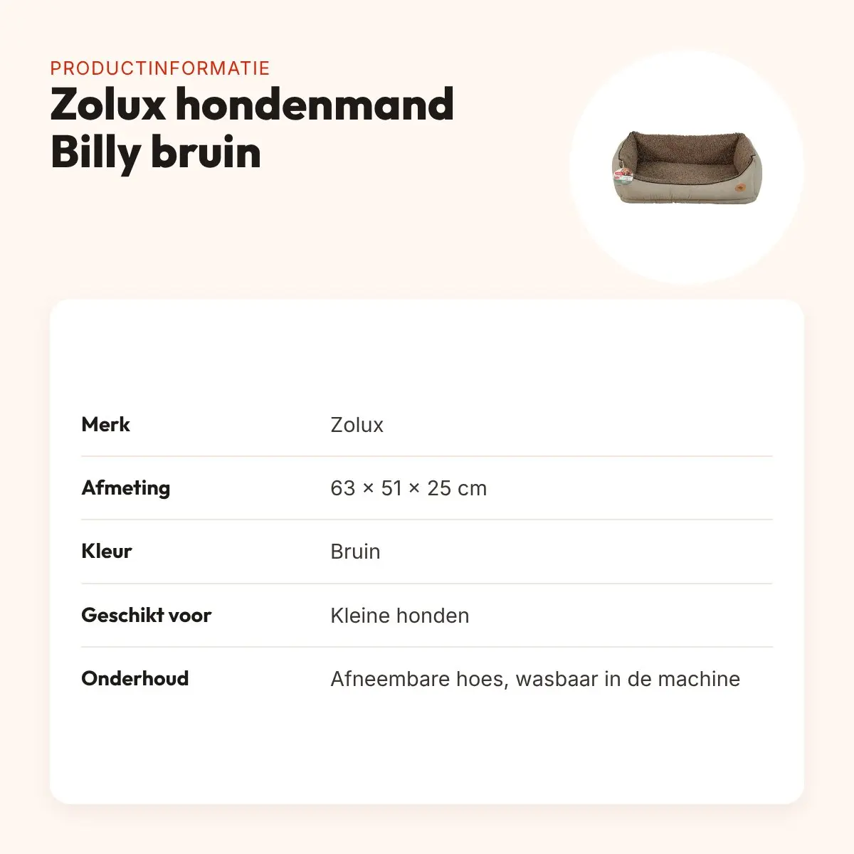Zolux hondenmand Billy bruin 63 x 51 x 25 cm – voor kleine honden – productinformatie