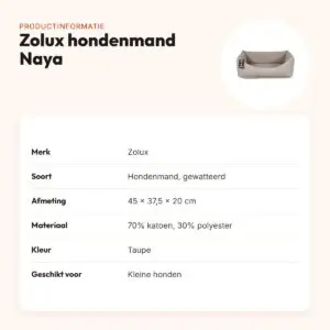 Zolux hondenmand Naya taupe 45 cm – gewatteerd, voor kleine honden – productinformatie