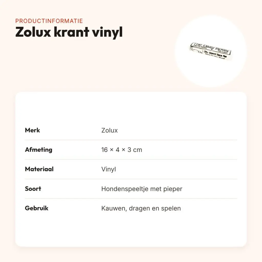 Zolux hondenspeeltje krant van vinyl 16 x 4 x 3 cm – met pieper – productinformatie