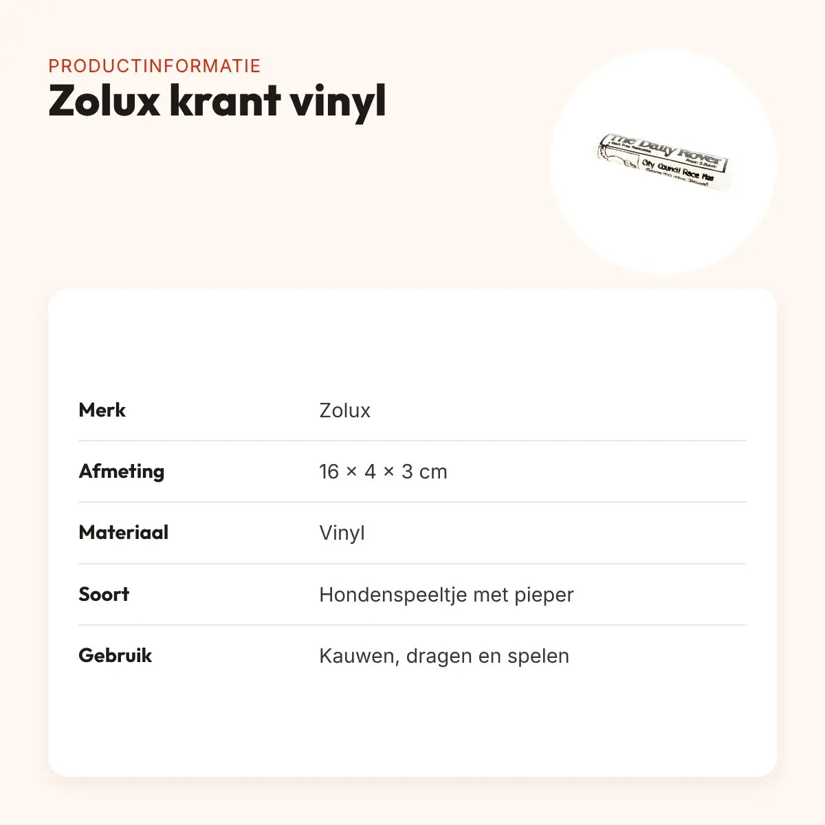 Zolux hondenspeeltje krant van vinyl 16 x 4 x 3 cm – met pieper – productinformatie