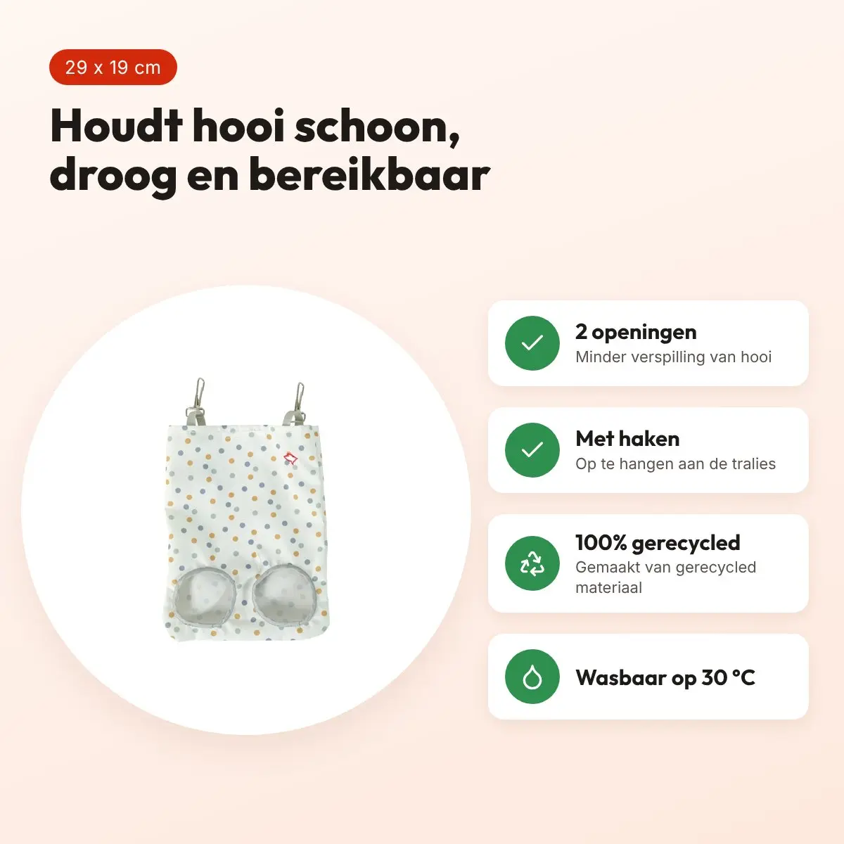 Zolux hooizak Cosy gestipt wit 29 x 19 cm – 2 openingen – voordelen