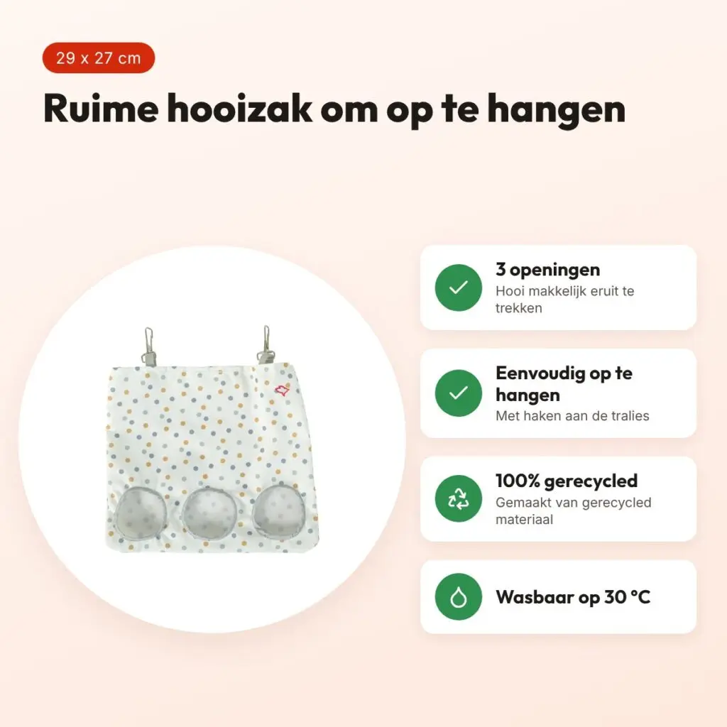 Zolux hooizak Cosy gestipt wit 29 x 27 cm – 3 openingen – voordelen