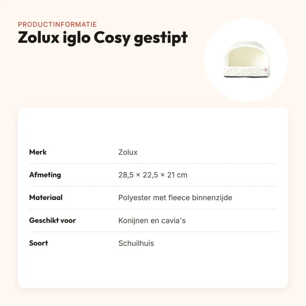 Zolux iglo Cosy gestipt 28,5 x 22,5 x 21 cm – voor konijn en cavia – productinformatie
