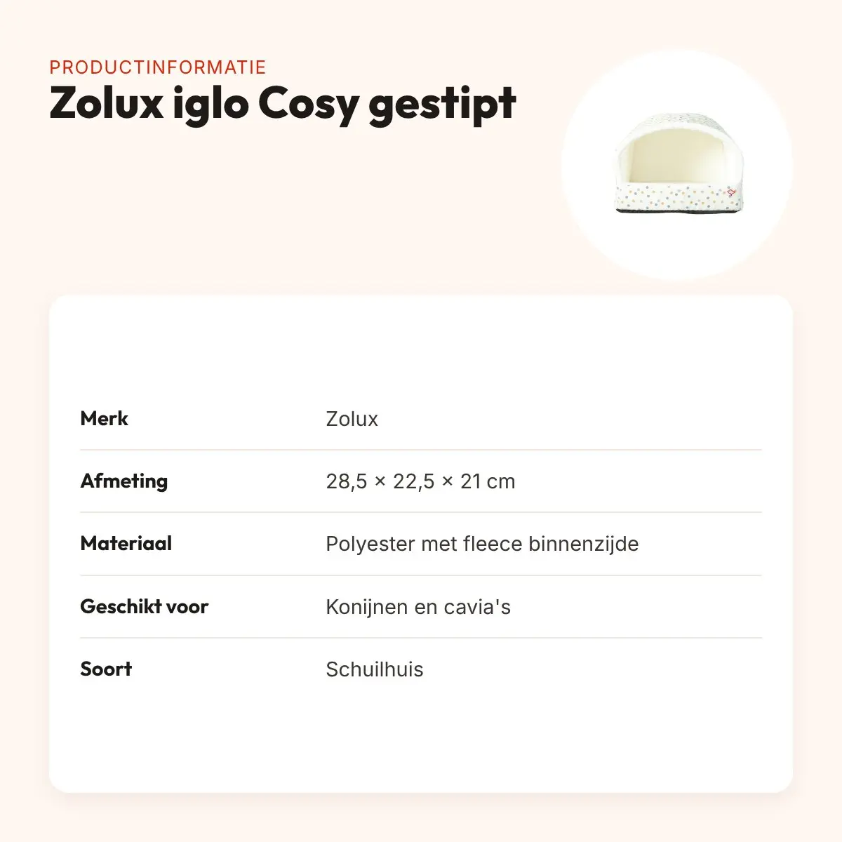 Zolux iglo Cosy gestipt 28,5 x 22,5 x 21 cm – voor konijn en cavia – productinformatie