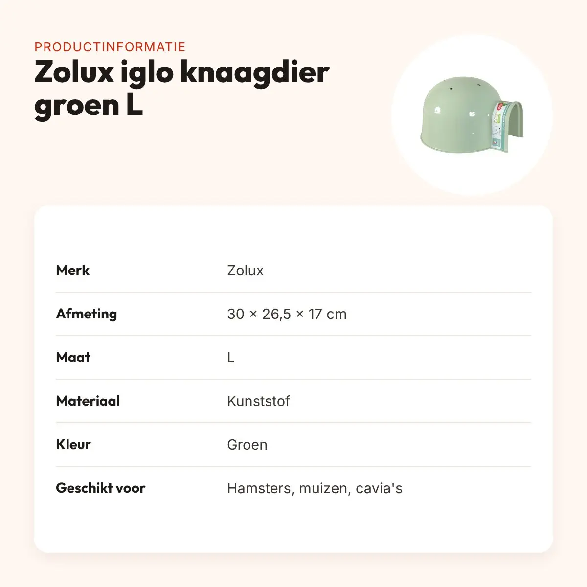 Zolux iglo knaagdier groen L 30 x 26,5 x 17 cm – kunststof huisje – productinformatie