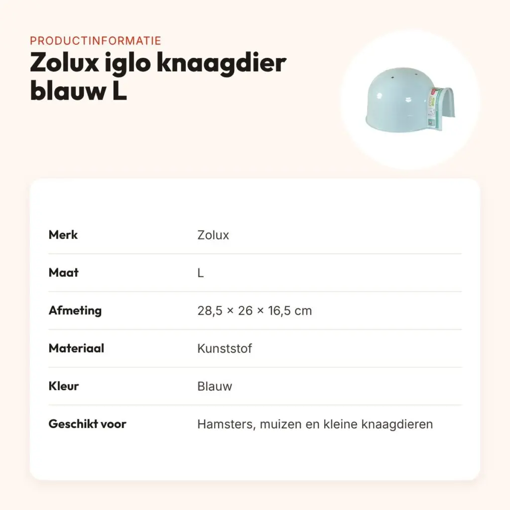 Zolux iglo voor knaagdieren kunststof blauw maat L 28,5 x 26 x 16,5 cm – productinformatie
