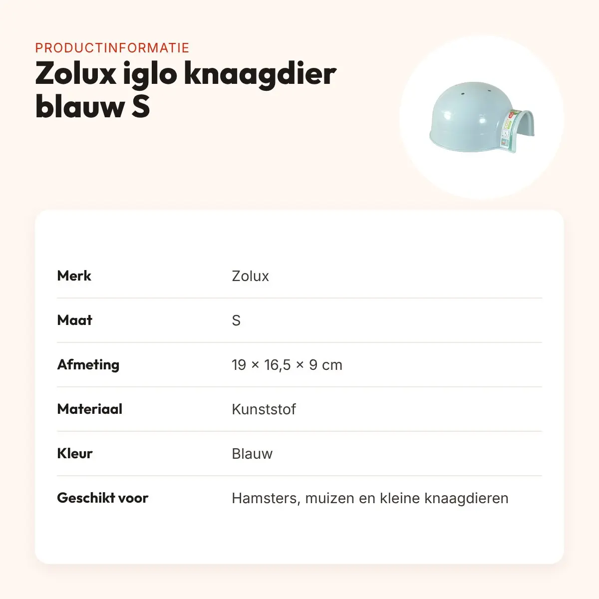 Zolux iglo voor knaagdieren kunststof blauw maat S 19 x 16,5 x 9 cm – productinformatie