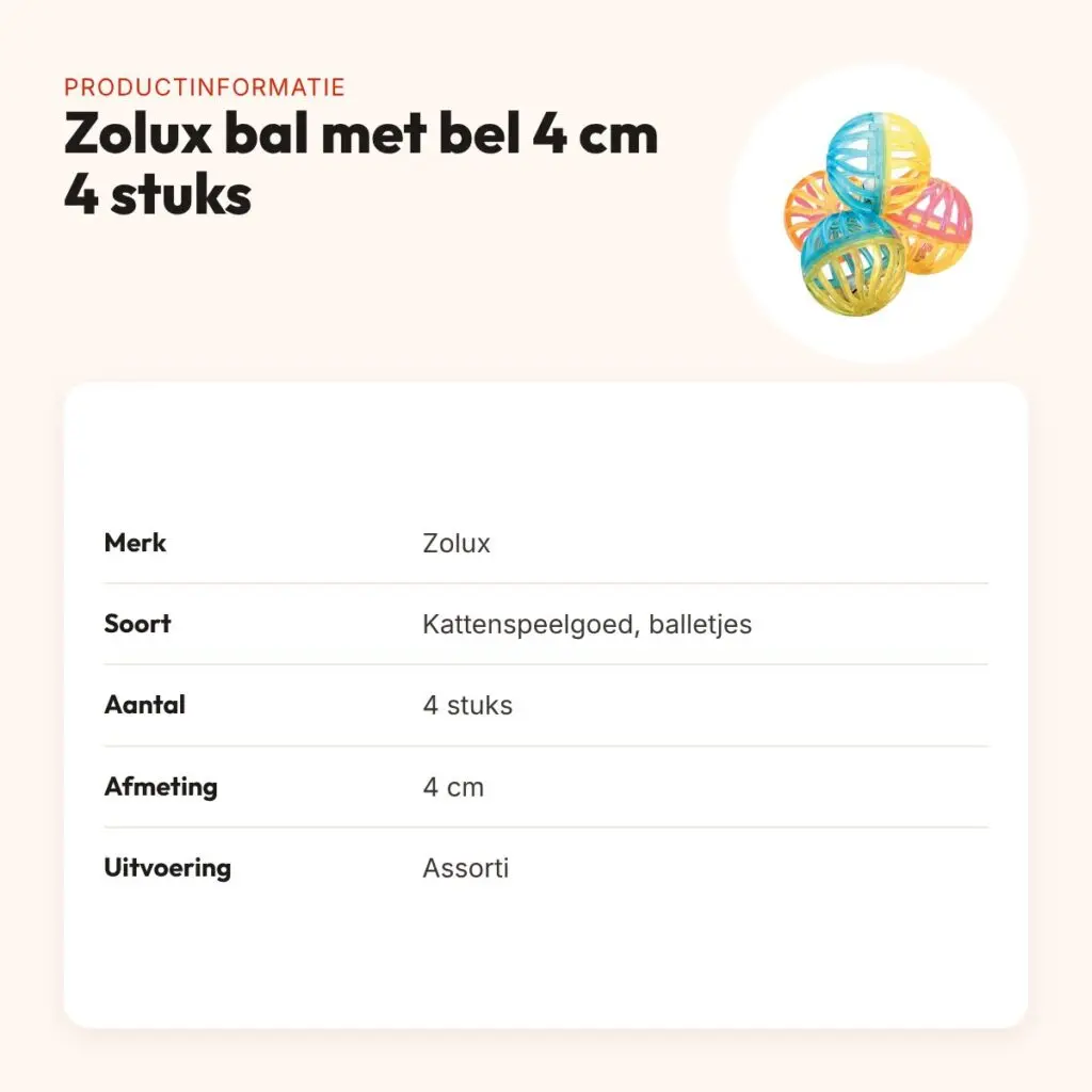 Zolux kattenspeelgoed bal met bel assorti 4 cm – 4 stuks – productinformatie