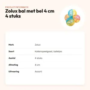 Zolux kattenspeelgoed bal met bel assorti 4 cm – 4 stuks – productinformatie