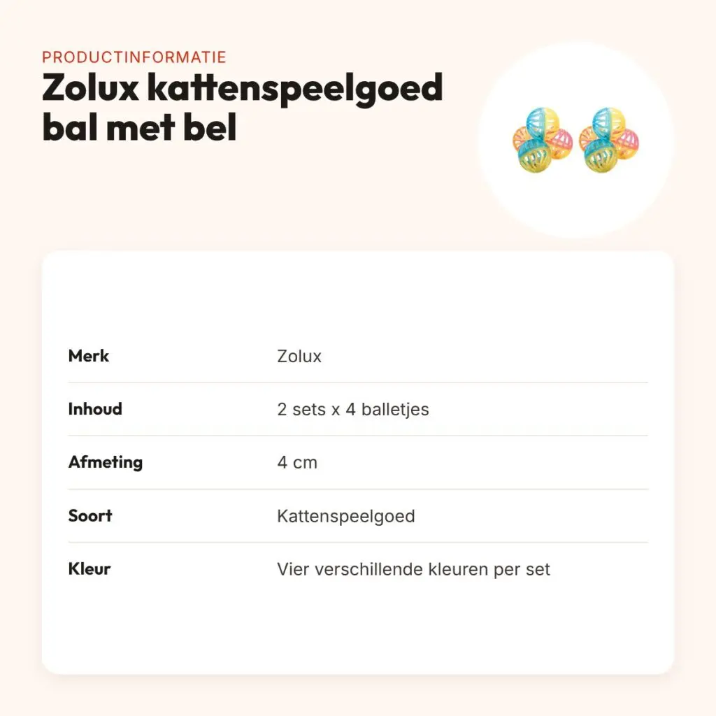Zolux kattenspeelgoed balletjes met bel 4 cm – multipack 2 x 4 stuks – productinformatie