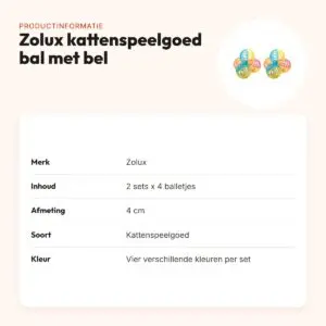 Zolux kattenspeelgoed balletjes met bel 4 cm – multipack 2 x 4 stuks – productinformatie