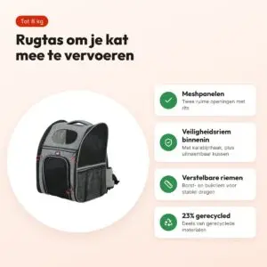Zolux kattentas rugtas grijs/zwart tot 8 kg – 30 x 25,5 x 42 cm – voordelen