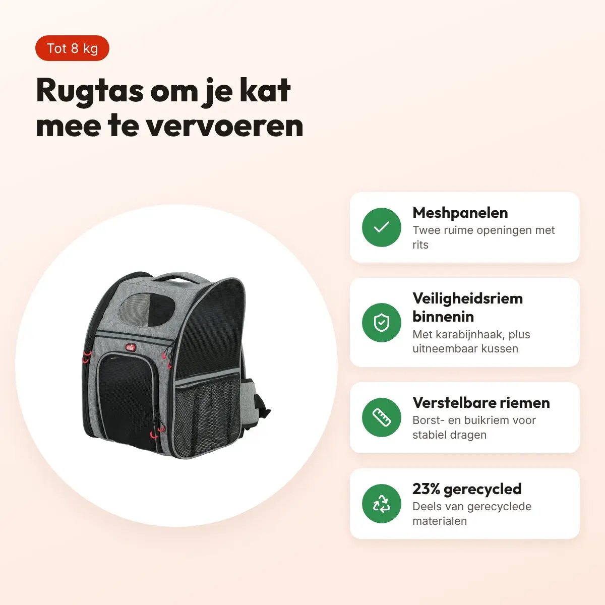 Zolux kattentas rugtas grijs/zwart tot 8 kg – 30 x 25,5 x 42 cm – voordelen