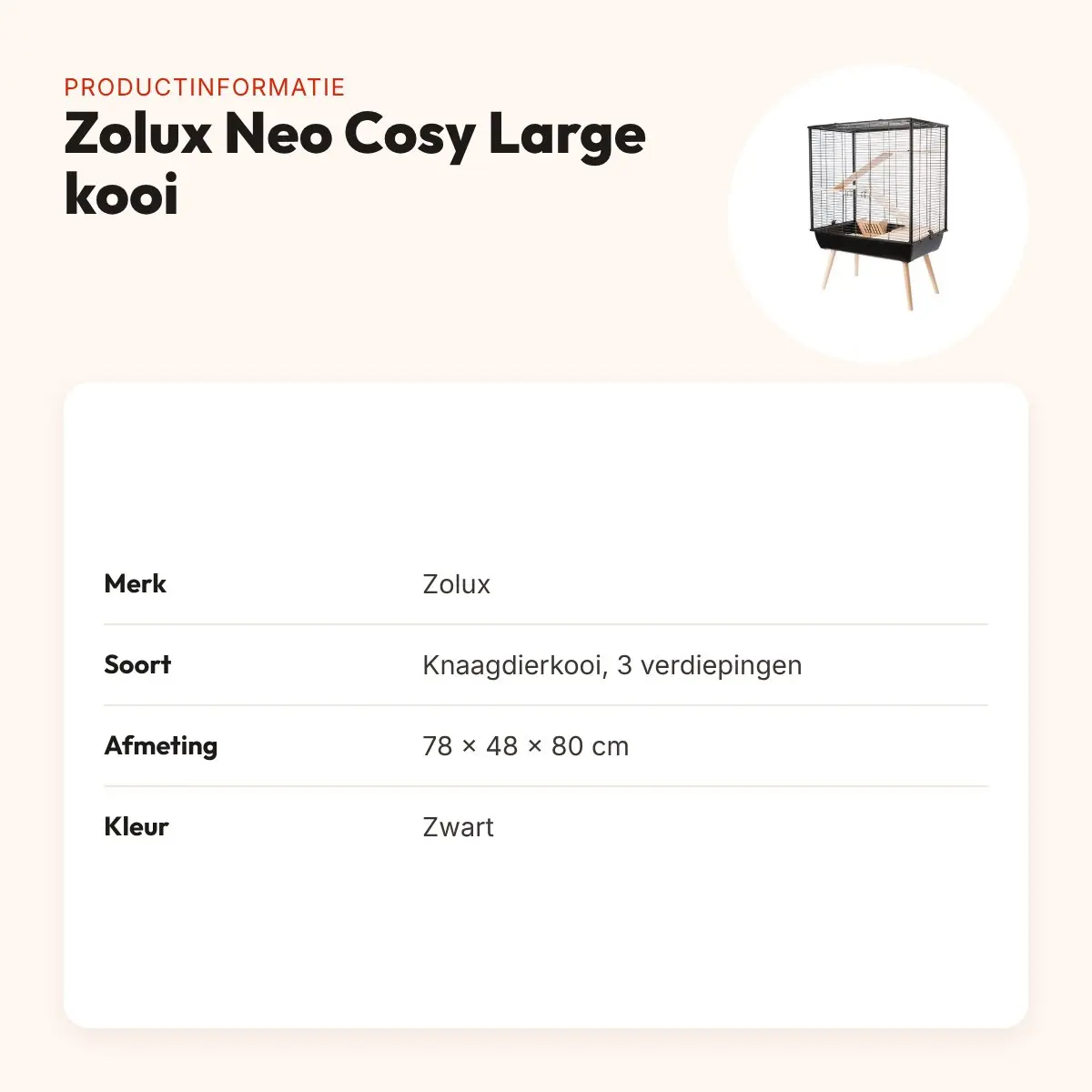 Zolux knaagdierkooi Neo Cosy Large zwart 78 x 48 x 80 cm – 3 verdiepingen – productinformatie
